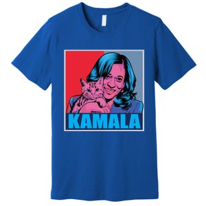 Kamala Harris Cat Pop Art Portrait Harris Walz 2024 Gift Premium T-Shirt