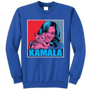 Kamala Harris Cat Pop Art Portrait Harris Walz 2024 Gift Tall Sweatshirt