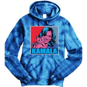 Kamala Harris Cat Pop Art Portrait Harris Walz 2024 Gift Tie Dye Hoodie