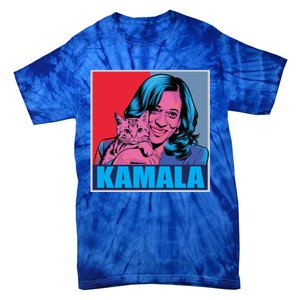 Kamala Harris Cat Pop Art Portrait Harris Walz 2024 Gift Tie-Dye T-Shirt