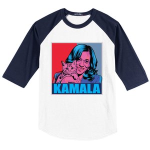 Kamala Harris Cat Pop Art Portrait Harris Walz 2024 Gift Baseball Sleeve Shirt