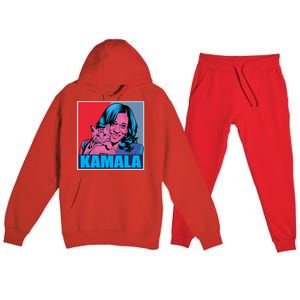 Kamala Harris Cat Pop Art Portrait Harris Walz 2024 Gift Premium Hooded Sweatsuit Set