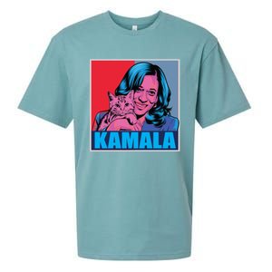 Kamala Harris Cat Pop Art Portrait Harris Walz 2024 Gift Sueded Cloud Jersey T-Shirt