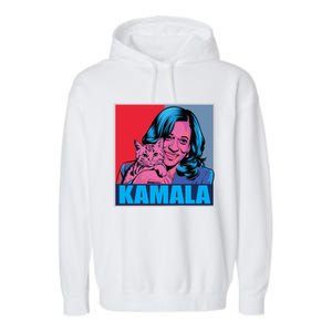 Kamala Harris Cat Pop Art Portrait Harris Walz 2024 Gift Garment-Dyed Fleece Hoodie