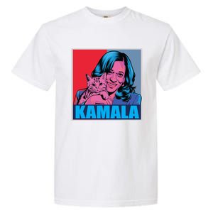 Kamala Harris Cat Pop Art Portrait Harris Walz 2024 Gift Garment-Dyed Heavyweight T-Shirt