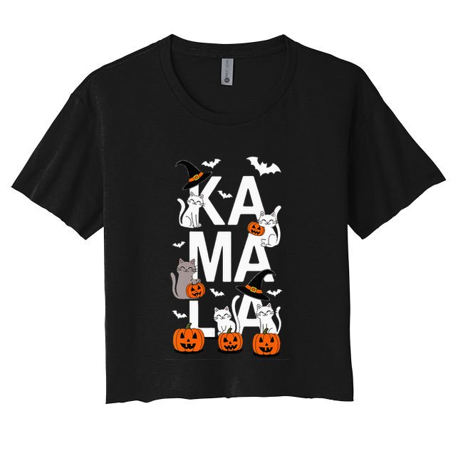 Kamala Halloween Cat Pumpkin Witch Hat Lover Kamala Haris Crop Top
