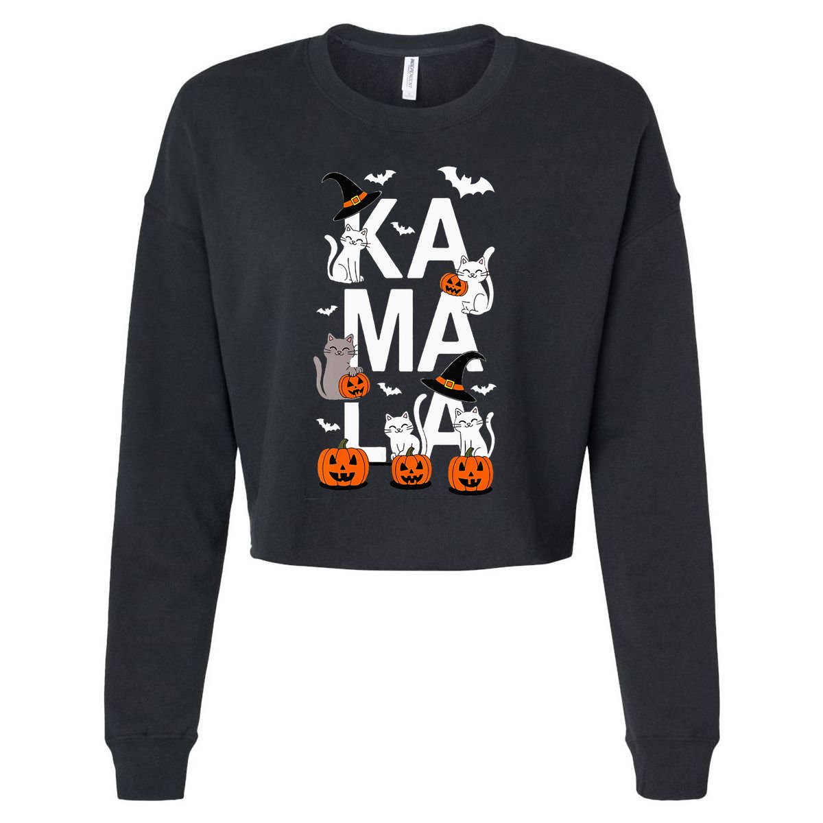 Kamala Halloween Cat Pumpkin Witch Hat Lover Kamala Haris Cropped Pullover Crew