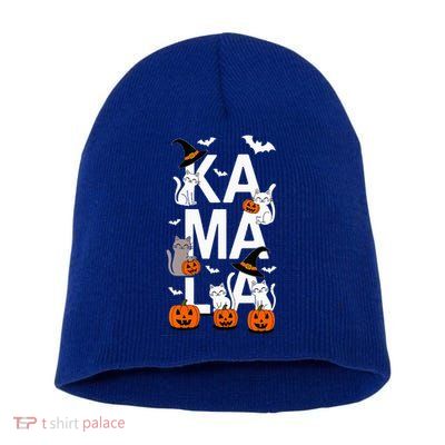 Kamala Halloween Cat Pumpkin Witch Hat Lover Kamala Haris Short Acrylic Beanie