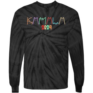 Kamala Harris Cat Lettering Funny Cat Ladies For Kamala 2024 Tie-Dye Long Sleeve Shirt