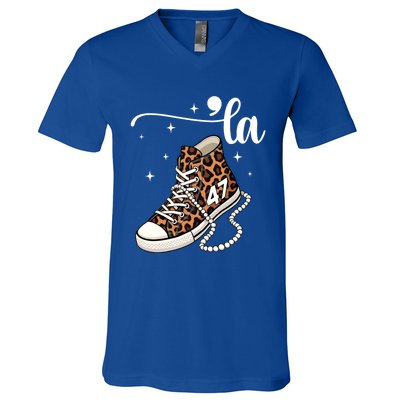 Kamala Harris Chucks And Pearls Comma La And Cute Gift V-Neck T-Shirt