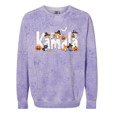 Kamala Halloween Cat Pumpkin Witch Hat Lover Kamala Haris Colorblast Crewneck Sweatshirt