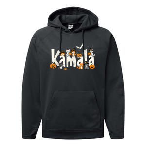 Kamala Halloween Cat Pumpkin Witch Hat Lover Kamala Haris Performance Fleece Hoodie