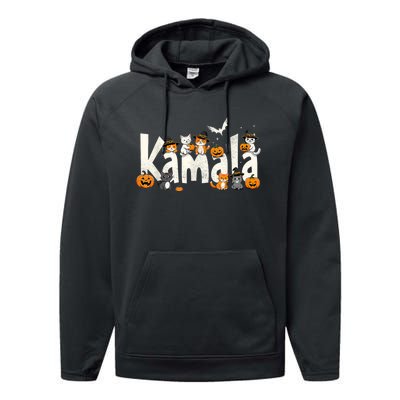 Kamala Halloween Cat Pumpkin Witch Hat Lover Kamala Haris Performance Fleece Hoodie