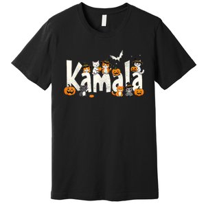 Kamala Halloween Cat Pumpkin Witch Hat Lover Kamala Haris Premium T-Shirt