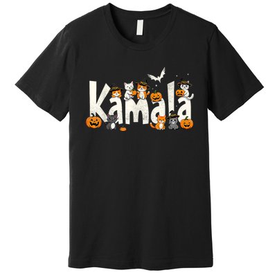 Kamala Halloween Cat Pumpkin Witch Hat Lover Kamala Haris Premium T-Shirt