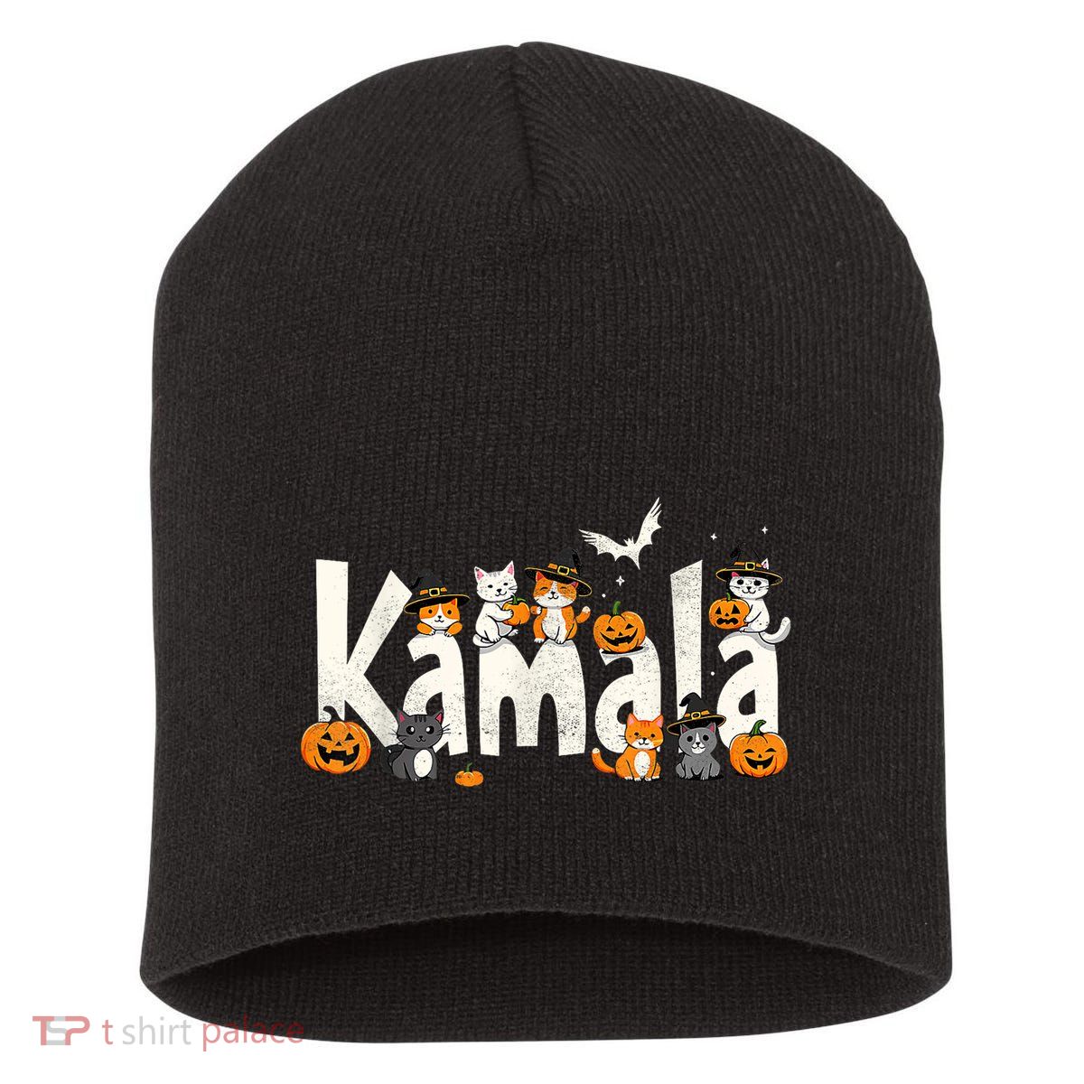 Kamala Halloween Cat Pumpkin Witch Hat Lover Kamala Haris Short Acrylic Beanie