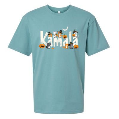 Kamala Halloween Cat Pumpkin Witch Hat Lover Kamala Haris Sueded Cloud Jersey T-Shirt