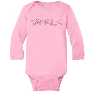 Kamala Harris Cat Lettering Positive Funny Baby Long Sleeve Bodysuit