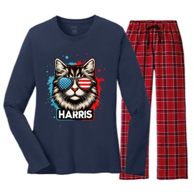 Kamala Harris Cat Ladies 2024 The Presidential Campaign 2024 Women's Long Sleeve Flannel Pajama Set 