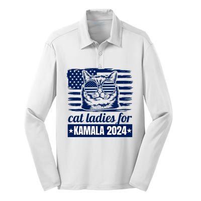 Kamala Harris Cat Lady 2024 Feminine Women Voting Funny Silk Touch Performance Long Sleeve Polo