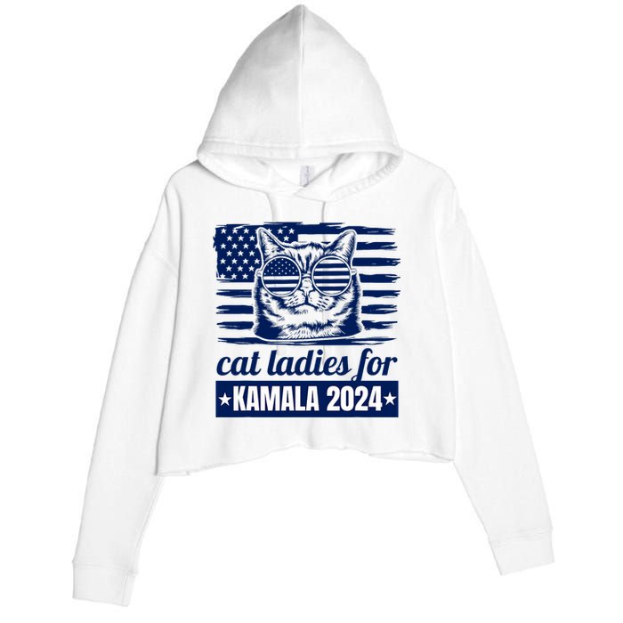 Kamala Harris Cat Lady 2024 Feminine Women Voting Funny Crop Fleece Hoodie