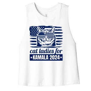 Kamala Harris Cat Lady 2024 Feminine Women Voting Funny Women's Racerback Cropped Tank