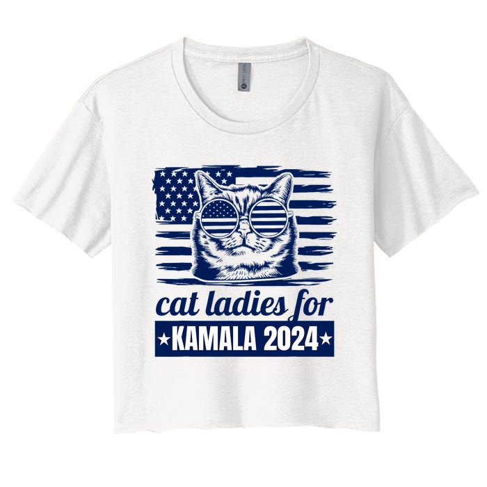 Kamala Harris Cat Lady 2024 Feminine Women Voting Funny Women's Crop Top Tee