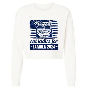 Kamala Harris Cat Lady 2024 Feminine Women Voting Funny Cropped Pullover Crew