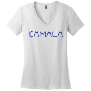 Kamala Harris Cat Lettering Positive Funny Women's V-Neck T-Shirt