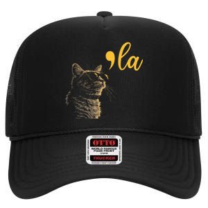 Kamala Harris Cat Lettering Alphabet Cat Lady High Crown Mesh Back Trucker Hat