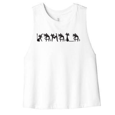 Kamala Harris Cat Lettering Kamala Harris Childless Cat Lady Women's Racerback Cropped Tank