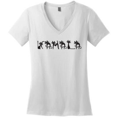 Kamala Harris Cat Lettering Kamala Harris Childless Cat Lady Women's V-Neck T-Shirt