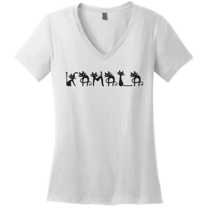 Kamala Harris Cat Lettering Kamala Harris Childless Cat Lady Women's V-Neck T-Shirt