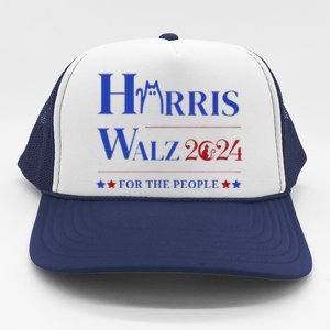 Kamala Harris Cat For Ladies And Tim Walz Waltz Cat For Guy Trucker Hat