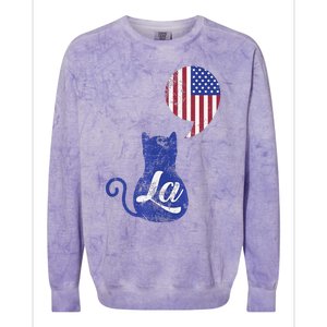 Kamala Harris Comma La Retro Cat American Flag 2024 Colorblast Crewneck Sweatshirt