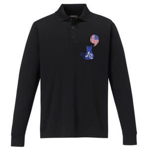 Kamala Harris Comma La Retro Cat American Flag 2024 Performance Long Sleeve Polo