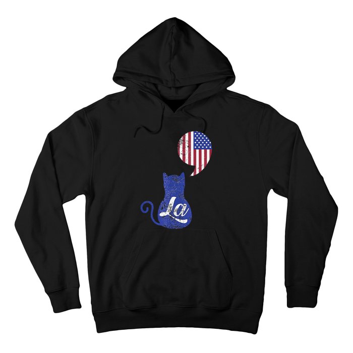 Kamala Harris Comma La Retro Cat American Flag 2024 Hoodie