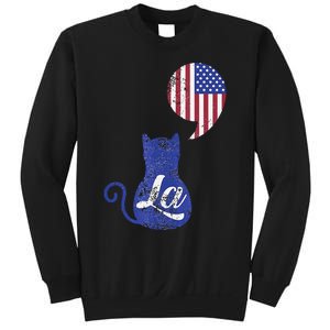 Kamala Harris Comma La Retro Cat American Flag 2024 Sweatshirt