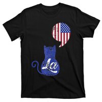 Kamala Harris Comma La Retro Cat American Flag 2024 T-Shirt