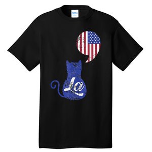 Kamala Harris Comma La Retro Cat American Flag 2024 Tall T-Shirt