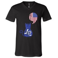 Kamala Harris Comma La Retro Cat American Flag 2024 V-Neck T-Shirt