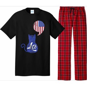 Kamala Harris Comma La Retro Cat American Flag 2024 Pajama Set