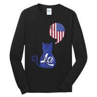 Kamala Harris Comma La Retro Cat American Flag 2024 Tall Long Sleeve T-Shirt