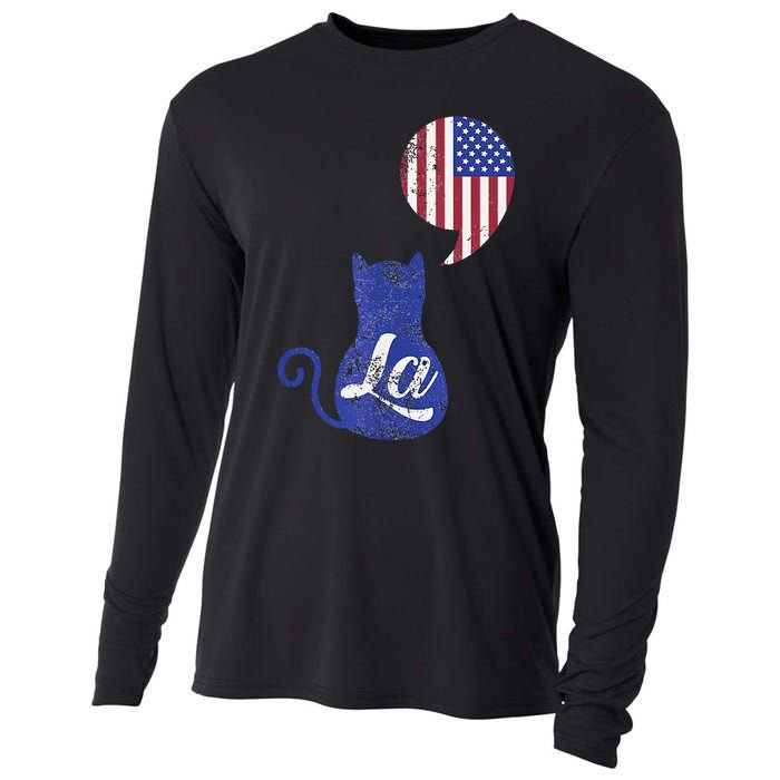 Kamala Harris Comma La Retro Cat American Flag 2024 Cooling Performance Long Sleeve Crew