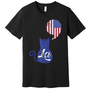 Kamala Harris Comma La Retro Cat American Flag 2024 Premium T-Shirt