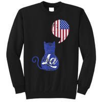 Kamala Harris Comma La Retro Cat American Flag 2024 Tall Sweatshirt