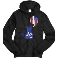 Kamala Harris Comma La Retro Cat American Flag 2024 Tie Dye Hoodie