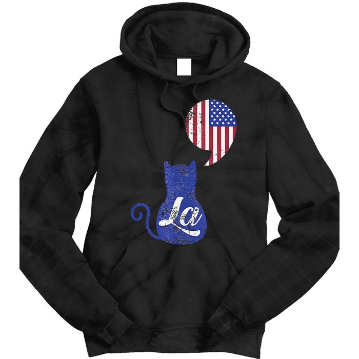 Kamala Harris Comma La Retro Cat American Flag 2024 Tie Dye Hoodie