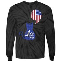 Kamala Harris Comma La Retro Cat American Flag 2024 Tie-Dye Long Sleeve Shirt