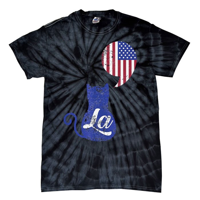 Kamala Harris Comma La Retro Cat American Flag 2024 Tie-Dye T-Shirt